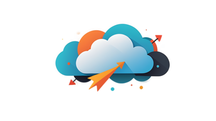 Bright cloud icon with upload arrow symbol suggesting data transfer and cloud storage