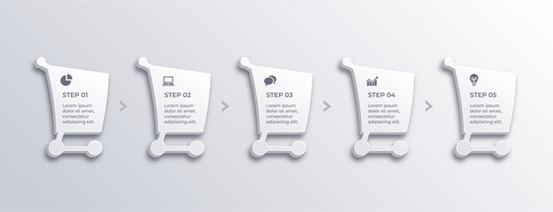 Shopping Cart type Icons Grain White Infographic Bullet Points