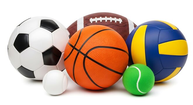 Collection of diverse sports balls and equipment for active lifestyle and athletic competition