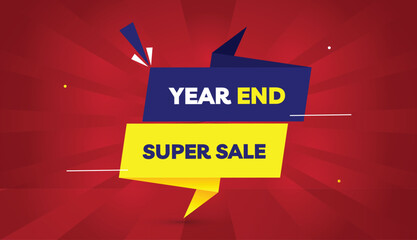 year end super sale editable eps format web banner vector art illustration template design blue yellow gradient shapes white bold font red gradient abstract illustration sun shine background 4k busine