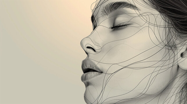 Minimalist continuous one line drawing of elegant woman face