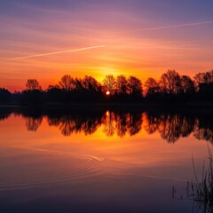 Fototapeta premium Beautiful sunset reflecting on the calm lake water