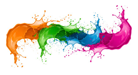 Naklejka premium Vibrant liquid splashes in rainbow colors isolated on a transparent background paint orange
