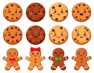 Obraz premium Cute cartoon cookies and gingerbread men