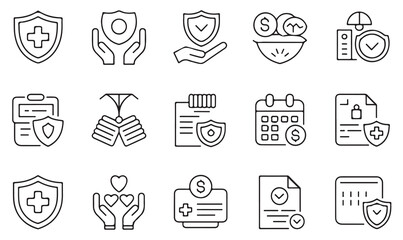 Fototapeta premium Banking and financial line icons collection including shield, documents, payment, tax, account, savings, investment, and economy concepts