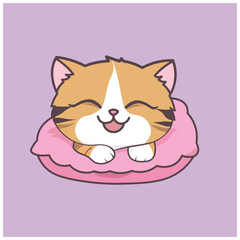 Cat Sleeping on Pillow Illustration