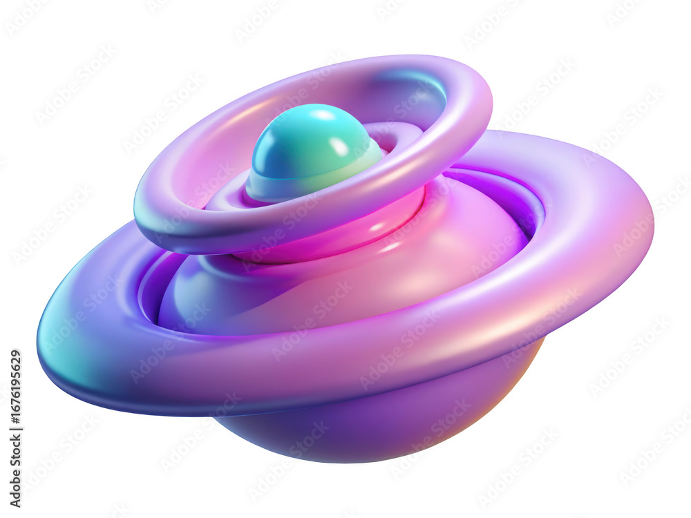 Poster abstract pastel planet with rings floating in deep space a 3d illustration icon isolated on white ba