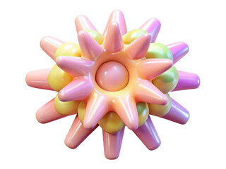 Fototapeta premium Abstract multicolored geometric shape with pink petals and green spheres 3d illustration icon solated on white background