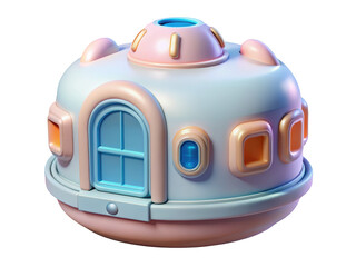 Obraz premium Cartoon house design with windows and dome roof pink and blue pastel colors cute and playful architectural render3d illustration icon solated on white background