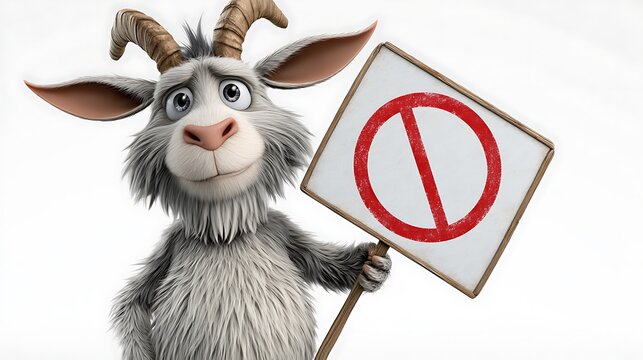 3d cartoon character goat with red line prohibition sign