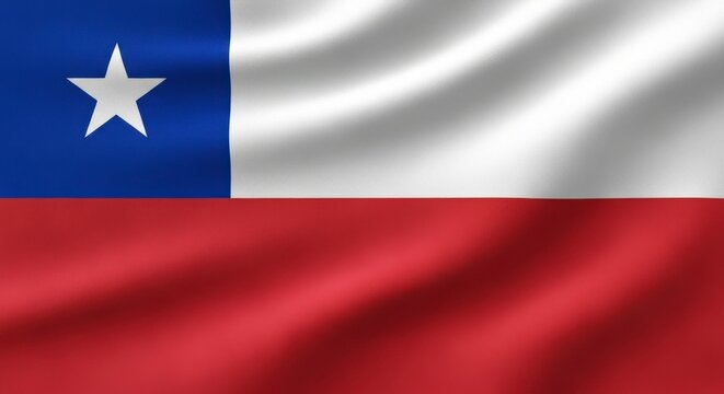 A waving flag of chile with a white star on a blue square and a white and red stripe