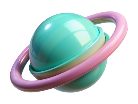 Glossy pastel planet with ring isolated on background 3d illustration icon solated on white background