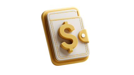 Digital wallet icon with floating dollar sign on white background 