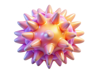 Gradient spiked sphere in pink and orange abstract geometric shape virus germ scientific concept design3d illustration icon solated on white background