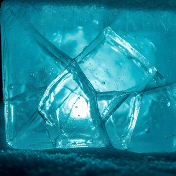 Closeup of blue ice cubes creates a cool and refreshing abstract background texture