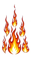 Dynamic Orange and Yellow Fire Flames Vector Illustration Isolated on White Background