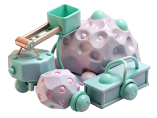 Pastel colored abstract space mining concept rendered futuristic technology equipment 3d illustration icon solated on white background