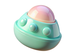 Pastel ufo spaceship with round windows and dome cartoon alien spacecraft in soft colors cute design 3d illustration icon isolated on white background