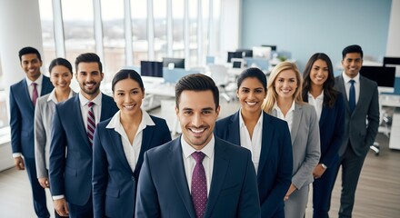 Professional Business Team Smiling in Office Setting with Diversity and Success