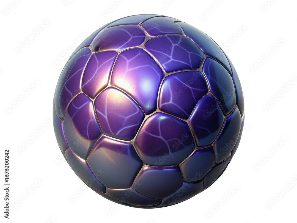 Poster purple and blue sphere with hexagonal panels reflective surface and detailed texture abstract design