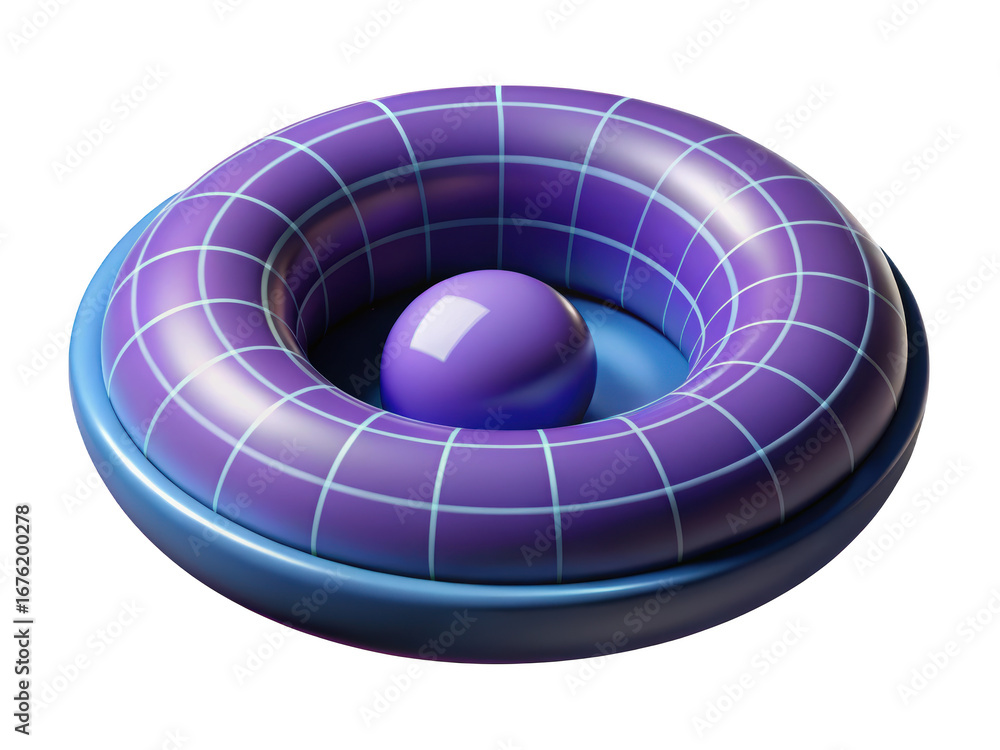 Poster purple torus with grid and sphere inside abstract geometric design minimalist aesthetic composition 