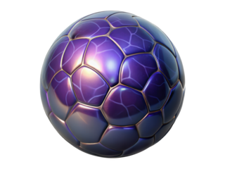 Purple and blue sphere with hexagonal panels reflective surface and detailed texture abstract design 3d illustration icon solated on white background