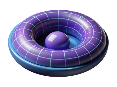 Purple torus with grid and sphere inside abstract geometric design minimalist aesthetic composition artistic concept modern art style rendered image 3d illustration icon isolated on white background