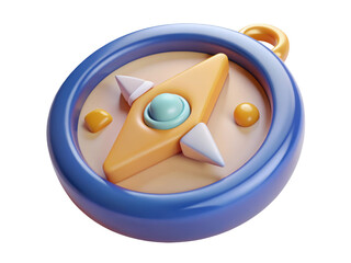 Stylized compass navigation tool with a vibrant blue and yellow palette for exploration and travel imagery3d illustration icon solated on white background