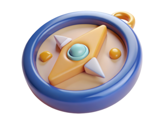 Stylized compass navigation tool with a vibrant blue and yellow palette for exploration and travel imagery3d illustration icon solated on white background