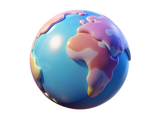 Stylized earth globe with africa continent pastel colors rendered cartoon planet isolated depicting global awareness and international unity 3d illustration icon solated on white background