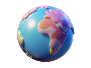 Stylized earth globe with africa continent pastel colors rendered cartoon planet isolated depicting global awareness and international unity 3d illustration icon solated on white background