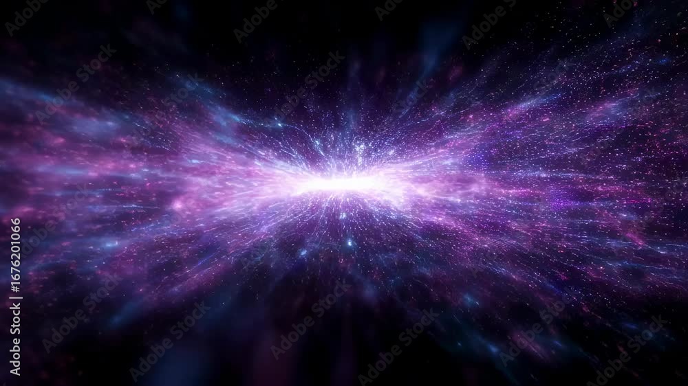 Poster abstract purple and blue light tunnel moving through space. blur vortex effect and optic visual acce