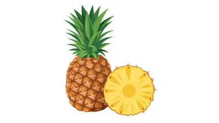 Fresh, ripe pineapple with a cross-section, perfect for tropical food concepts and designs