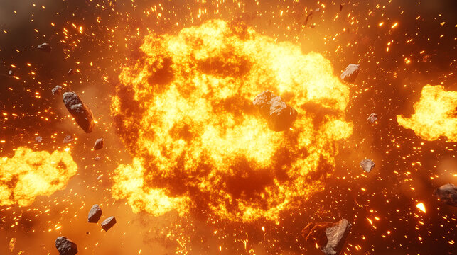 Massive fiery explosion in cartoon style for dynamic design concepts - Powered by Adobe