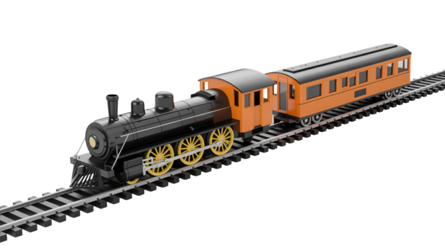 Vintage steam train journeying along tracks, perfect for travel, adventure, and nostalgic themes