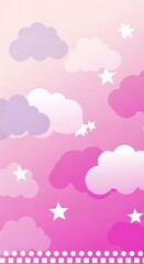 Pink and Purple Clouds with Stars Dreamy Background for Childrens Designs and Invitations