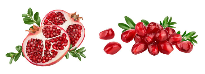 Pomegranate half isolated on white background with full depth of field.