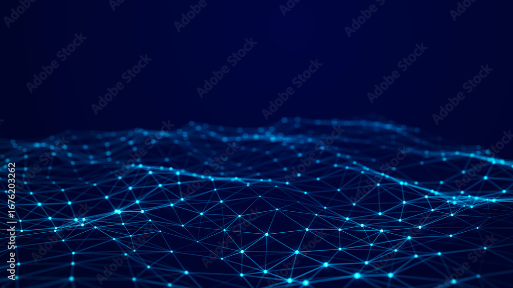 Poster abstract blue futuristic background. technological wave of information data flow. 3d rendering.