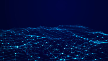 Abstract blue futuristic background. Technological wave of information data flow. 3D rendering.