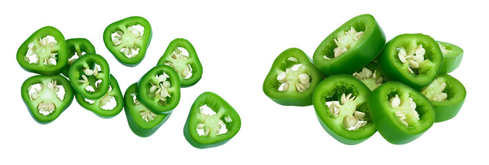 sliced jalapeno pepper isolated on white background. Green chili pepper with full depth of field....