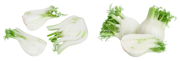 fresh fennel bulb half isolated on white background with full depth of field. Top view. Flat lay