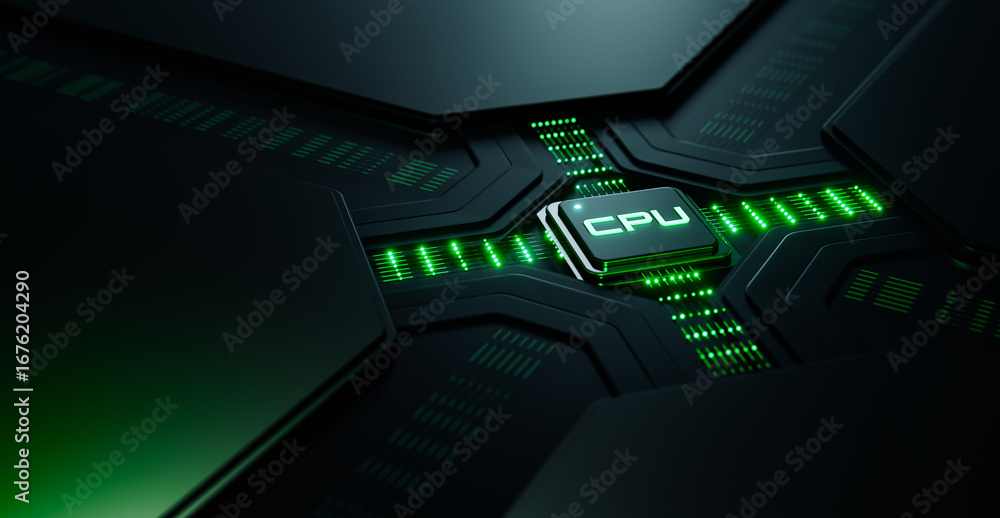 Poster cpu chip processor and circuit board. computer processors concept