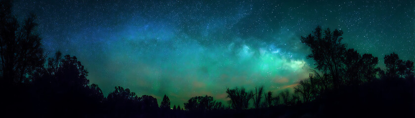 Fototapeta premium Green and blue lights in the vast, starry night sky