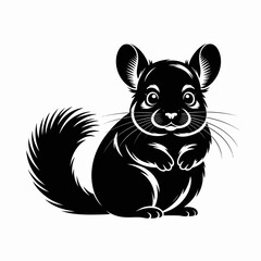 Cute black and white illustration of a fluffy chinchilla sitting