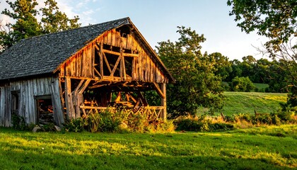 Rustic barn at sunset