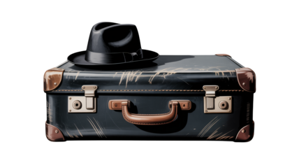Vintage suitcase with a stylish hat resting on top evokes travel and adventure, ready for your next journey