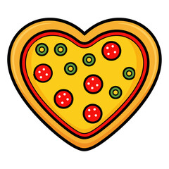 Obraz premium Pepperoni pizza in heart shape isolated on white background. Flat vector illustration of Italian cuisine.