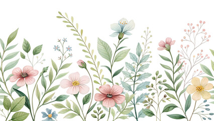 Elegant watercolor floral arrangement with green leaves and soft blue hydrangea, perfect for wedding invitations, greeting cards, and botanical design projects