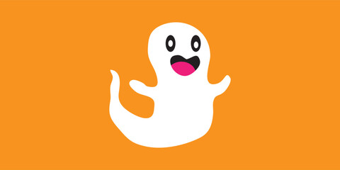 Halloween Cheerful Cartoon Ghost with Open Arms and Happy Expression.