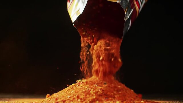 Vibrant Close-Up of Takis Chips Spilling with Chili Powder in Cinematic Style